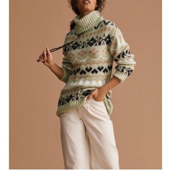 Anthropologie Mint Green Turtleneck Tunic Sweater - Size L - Picture 1 of 13